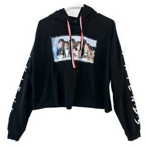 Friends TV Show Hoodie Womens Size Medium Cropped Graphic Print Sweatshirt Black